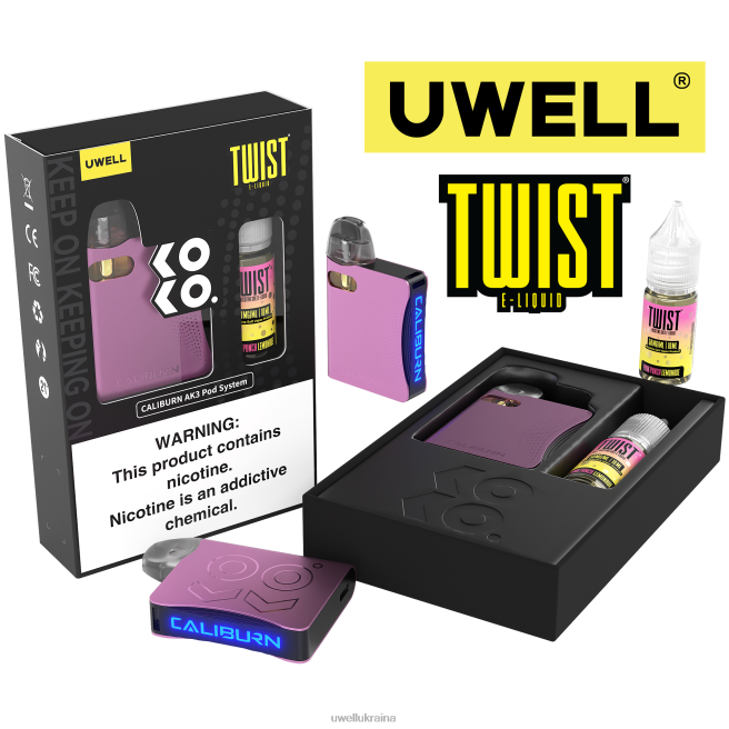 UWELL CALIBURN AK3 набір + a3s 0.8ohm стручки (x2) + татова пара 10 мл солі 50 мг crl: рожевий/flv: рожевий пунш лимонад 50 мг | UWELL Ukraine 6FDB241