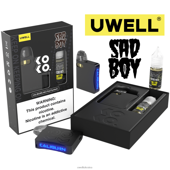 UWELL CALIBURN AK3 набір + a3s 0.8ohm стручки (x2) + татова пара 10 мл солі 50 мг crl: чорний/flv: гарбузове печиво 50 мг | UWELL Vape For Sale 6FDB239