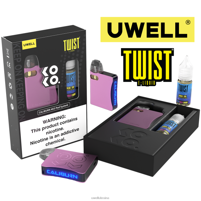 UWELL CALIBURN AK3 набір + a3s 0.8ohm стручки (x2) + татова пара 10 мл солі 50 мг crl: чорний/flv: гарбузове печиво 50 мг | UWELL Vape For Sale 6FDB239