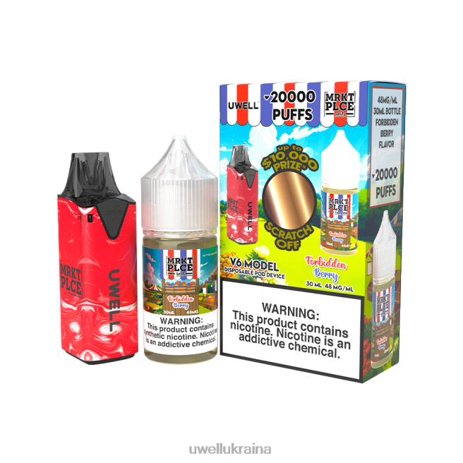 UWELL V6 одноразовий пристрій + татова пара 30мл соку - набір для співпраці clr: червоний/flv: заборонена ягода 48 мг | UWELL E Cigarette 6FDB208