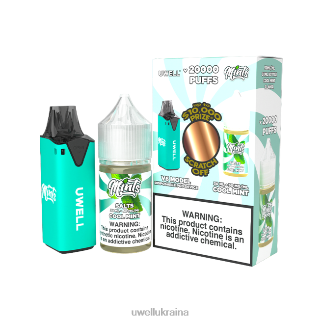 UWELL V6 одноразовий пристрій + татова пара 30мл соку - набір для співпраці clr: блакитний/flv: холодна м'ята 50 мг | UWELL Disposable Vape 6FDB210