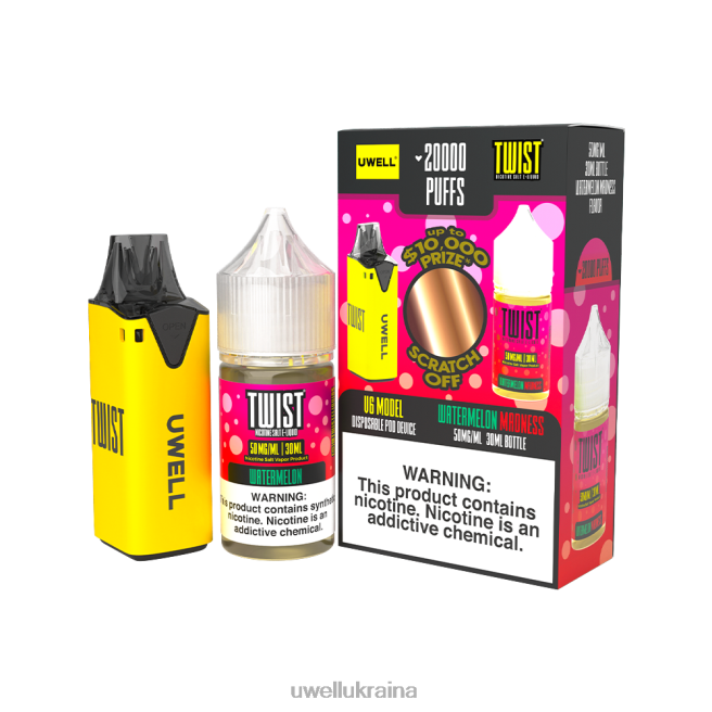 UWELL V6 одноразовий пристрій + татова пара 30мл соку - набір для співпраці clr: жовтий/flv: кавунове божевілля 50 мг | UWELL Disposable Vape 6FDB220
