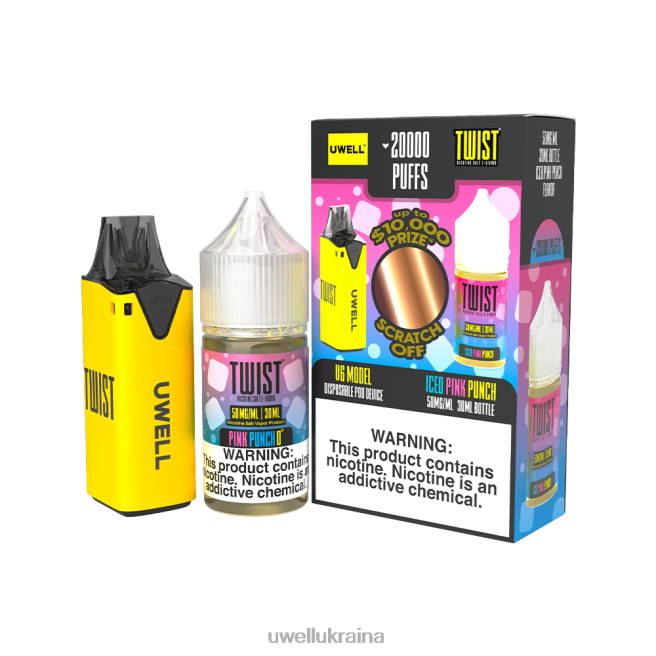 UWELL V6 одноразовий пристрій + татова пара 30мл соку - набір для співпраці clr: жовтий/flv: крижаний рожевий пунш 50 мг | UWELL E Cigarette 6FDB218