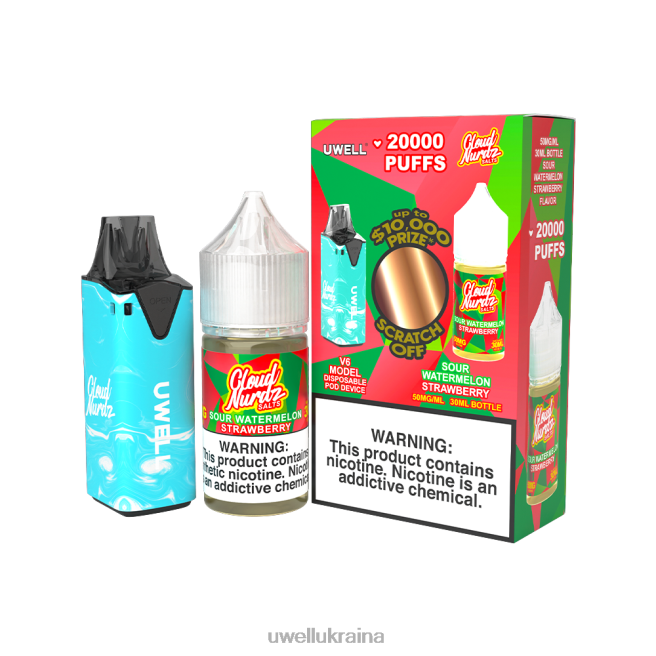 UWELL V6 одноразовий пристрій + татова пара 30мл соку - набір для співпраці clr: синій/flv: кислий кавун полуниця 50 мг | UWELL Kyiv City 6FDB204