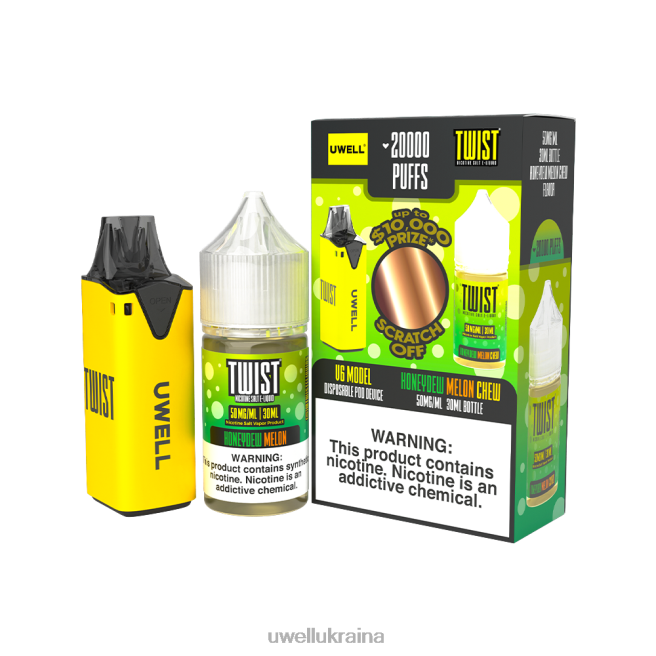 UWELL V6 одноразовий пристрій + татова пара 30мл соку - набір для співпраці clr: жовтий/flv: медова диня жувальна 50 мг | UWELL Online Shop 6FDB217
