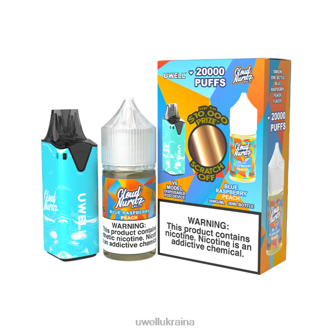 UWELL V6 одноразовий пристрій + татова пара 30мл соку - набір для співпраці clr: синій/flv: синій малиновий персик 50 мг | UWELL Ukraina 6FDB203