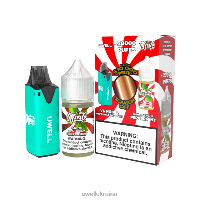 UWELL V6 одноразовий пристрій + татова пара 30мл соку - набір для співпраці clr: блакитний/flv: перцева м'ята 50 мг | UWELL Ukraine 6FDB211