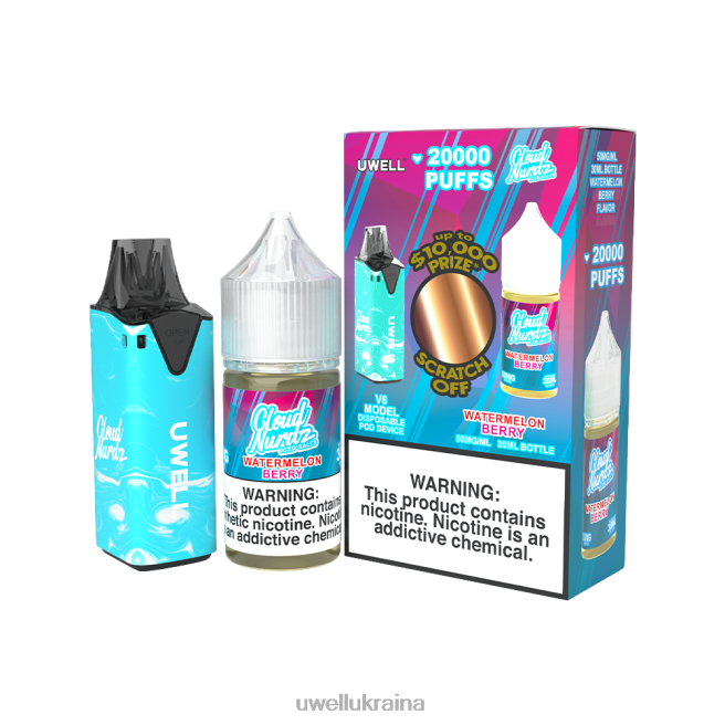 UWELL V6 одноразовий пристрій + татова пара 30мл соку - набір для співпраці clr: синій/flv: ягода кавуна з льодом 50 мг | UWELL Vape Flavours 6FDB206