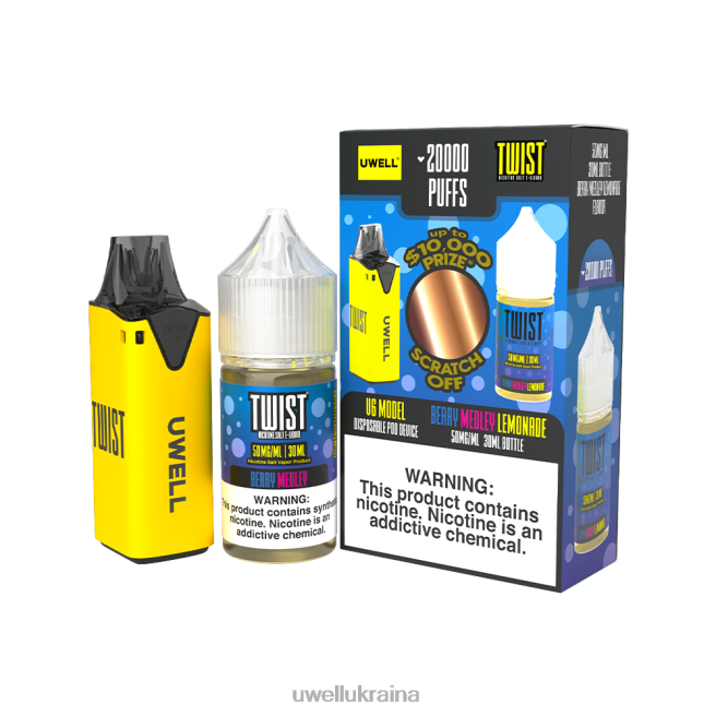 UWELL V6 одноразовий пристрій + татова пара 30мл соку - набір для співпраці clr: жовтий/flv: ягідний лимонад 50 мг | UWELL Vape Flavours 6FDB216