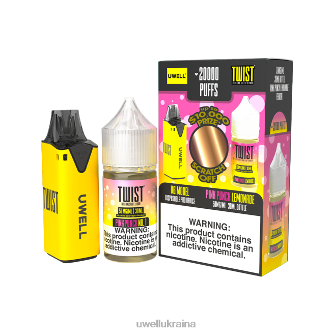 UWELL V6 одноразовий пристрій + татова пара 30мл соку - набір для співпраці clr: жовтий/flv: рожевий пунш лимонад 50 мг | UWELL Vape For Sale 6FDB219