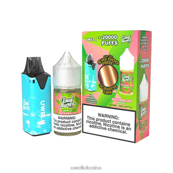 UWELL V6 одноразовий пристрій + татова пара 30мл соку - набір для співпраці clr: синій/flv: кавунове яблуко 50 мг | UWELL Vape Price 6FDB205