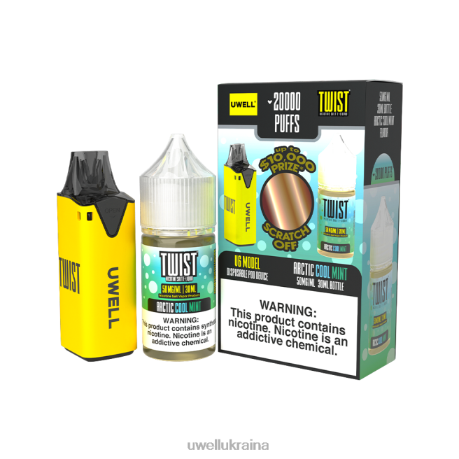UWELL V6 одноразовий пристрій + татова пара 30мл соку - набір для співпраці clr: жовтий/flv: арктична холодна м'ята 50 мг | UWELL Vape Price 6FDB215